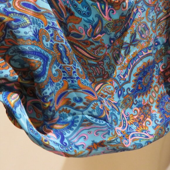 ADDICTIVE Silk Blend V Neck Smocked Paisley Boho Maxi Dress Balloon Sleeve - Picture 8 of 15